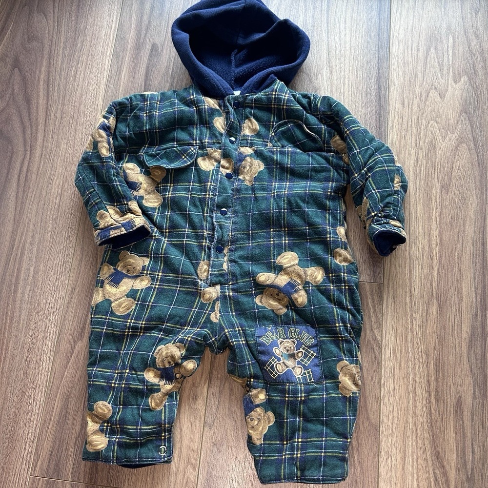 Vintage Mayfair Kids Holiday Bear Romper One Piece Cute 90s Size 6-9 Months